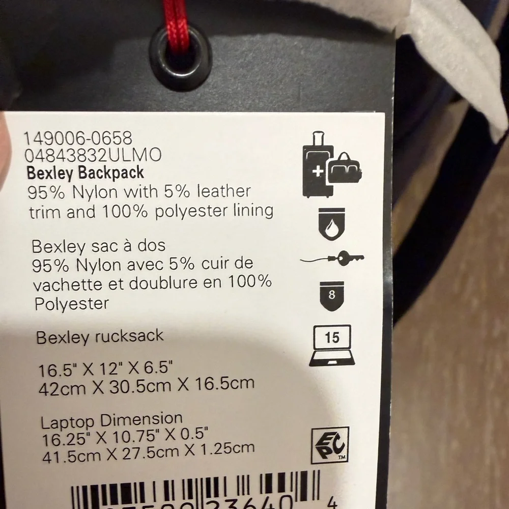 Tumi Baxley Navy Backpack with Silver Hardware Bottom compartment F 15” laptop